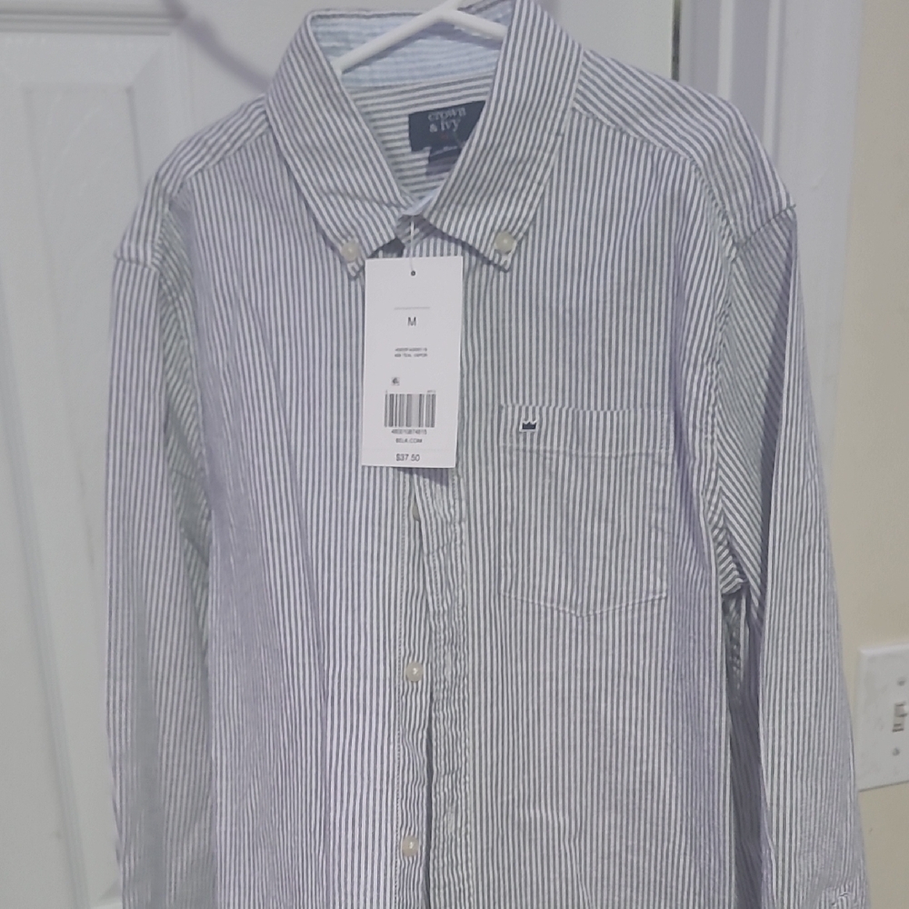 Crown & Ivy Navy and White Striped Kids Button Down Shirt